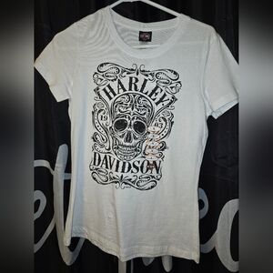 Harley-Davidson White Graphic T-Shirt for Women